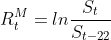R_t^M = ln\frac{S_t}{S_{t-22}}